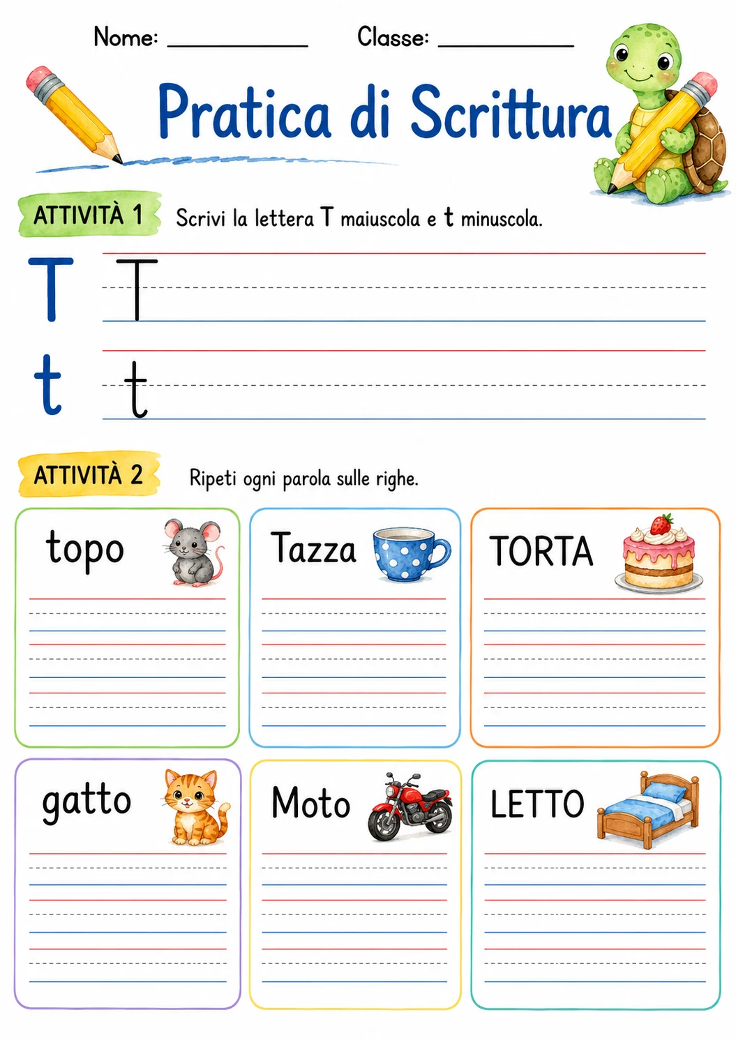 Italian Letter T Phonics Worksheets Pack page 4 printable worksheet preview