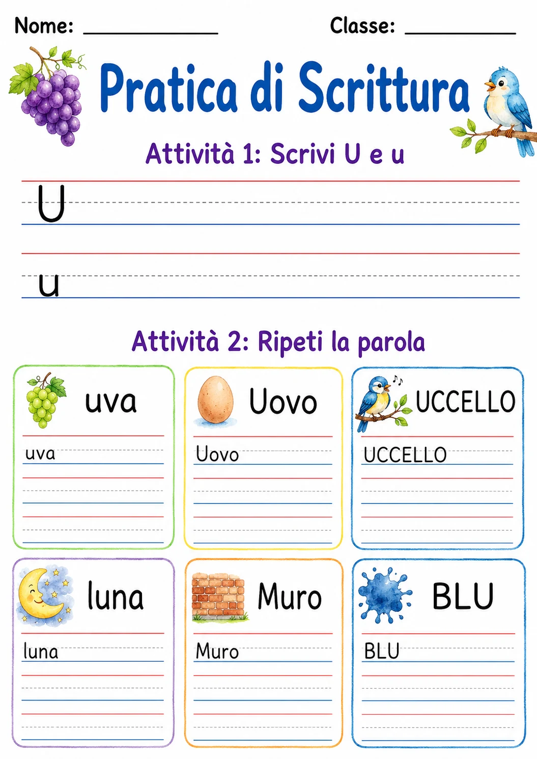 Italian Letter U Phonics Worksheets Pack page 4 printable worksheet preview