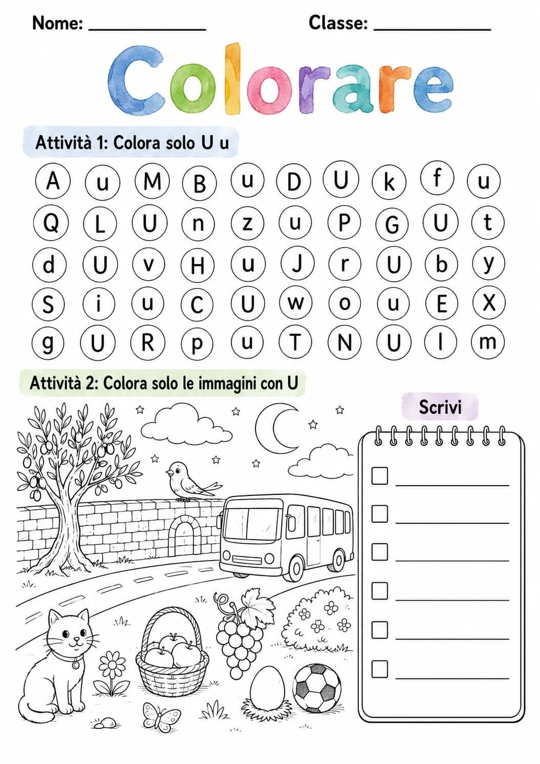 Italian Letter U Phonics Worksheets Pack page 9 printable worksheet preview