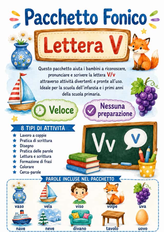 Italian Letter V Phonics Worksheets Pack