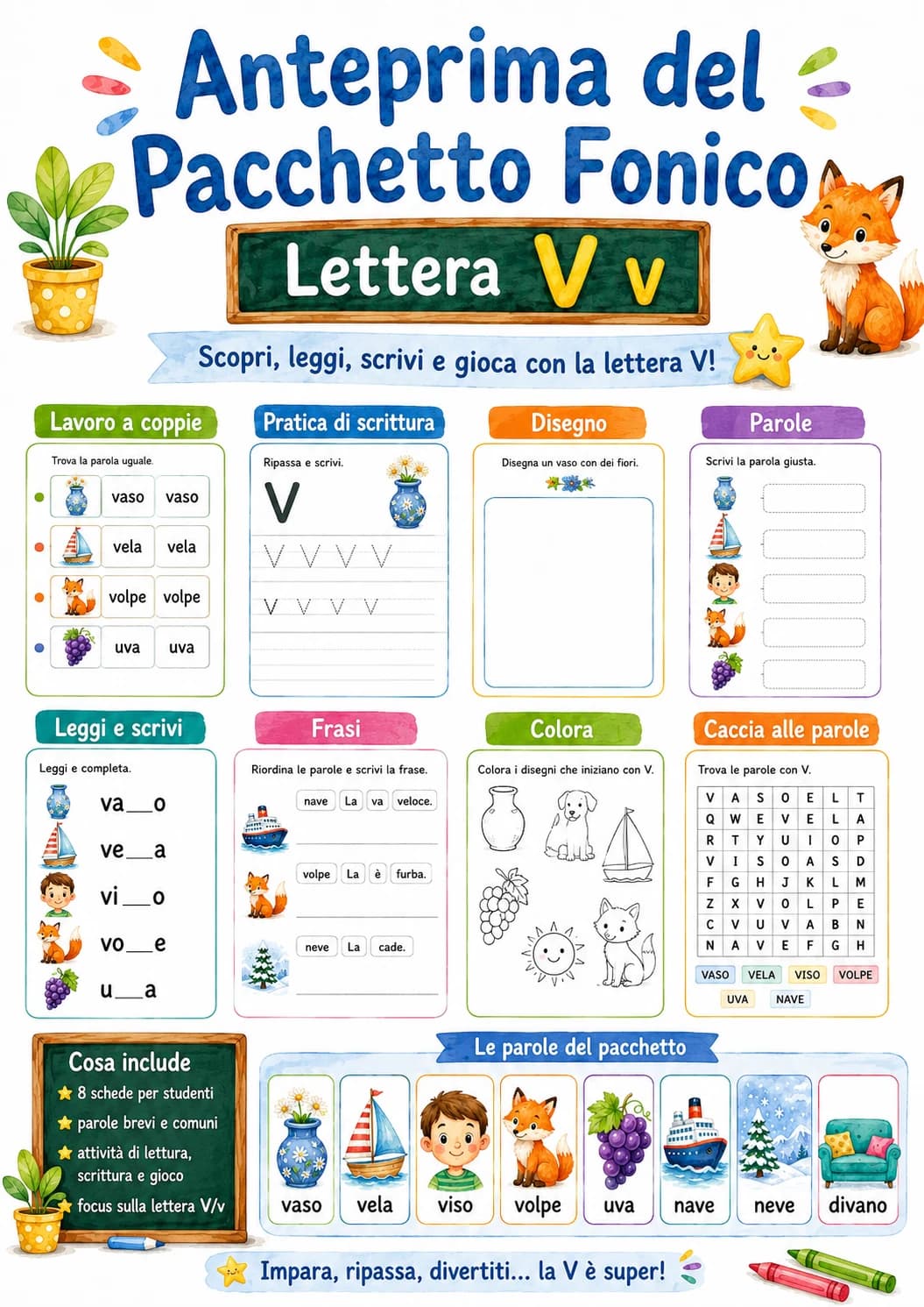Italian Letter V Phonics Worksheets Pack page 2 printable worksheet preview