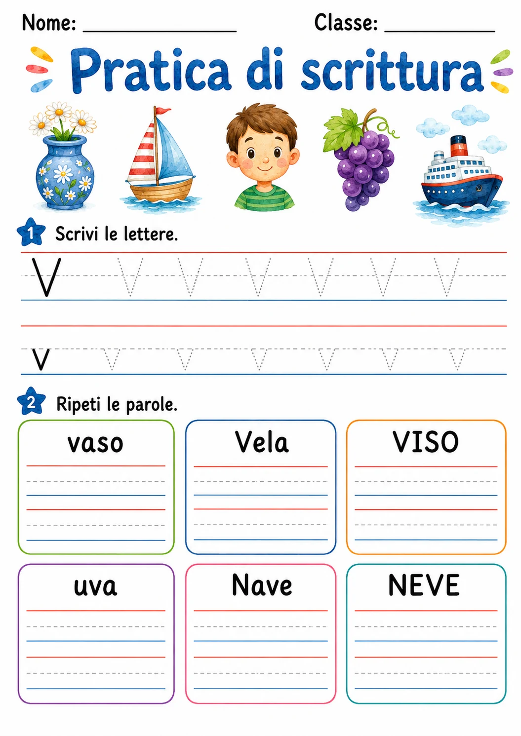 Italian Letter V Phonics Worksheets Pack page 4 printable worksheet preview