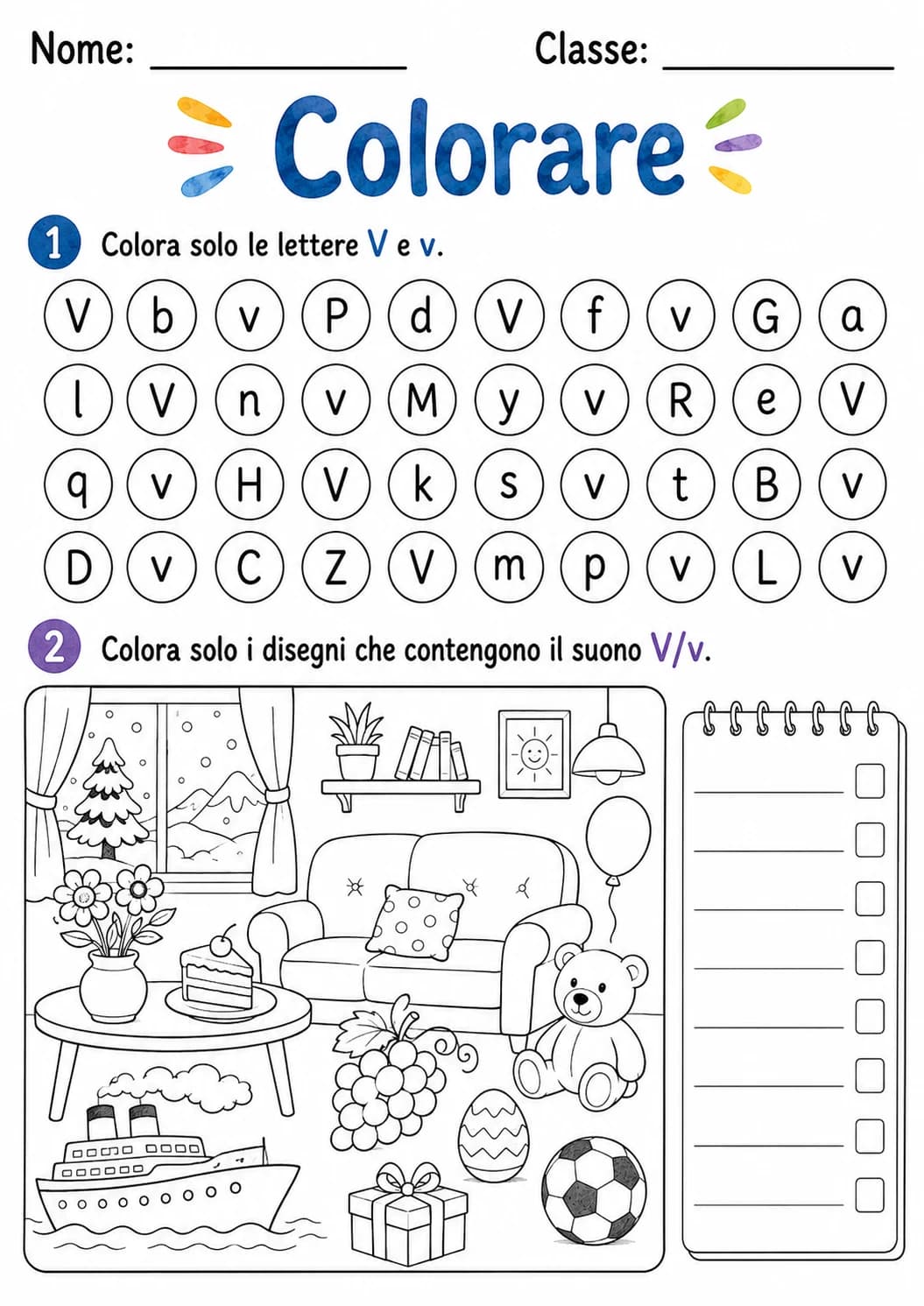 Italian Letter V Phonics Worksheets Pack page 9 printable worksheet preview