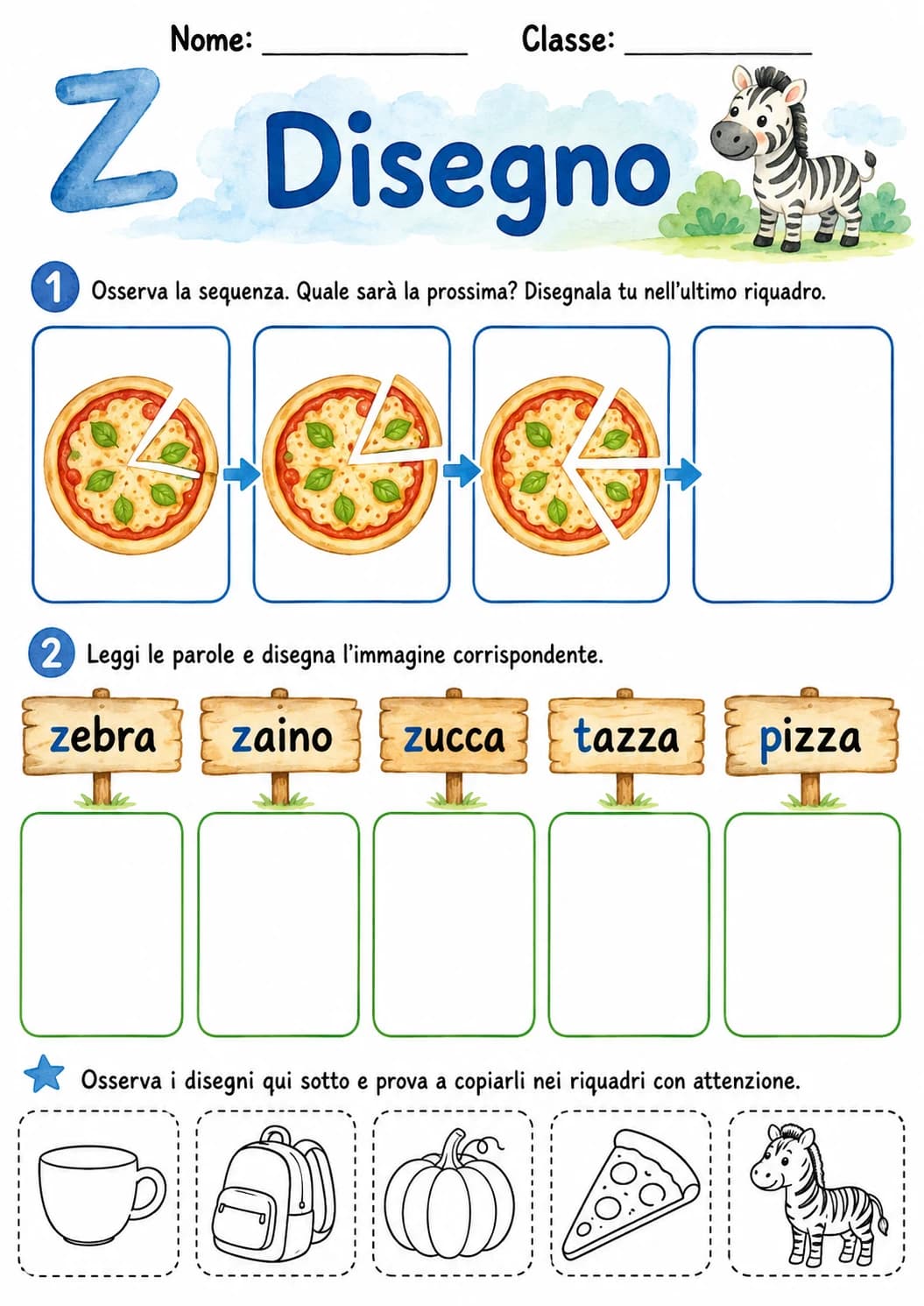 Italian Letter Z Phonics Worksheets Pack page 5 printable worksheet preview