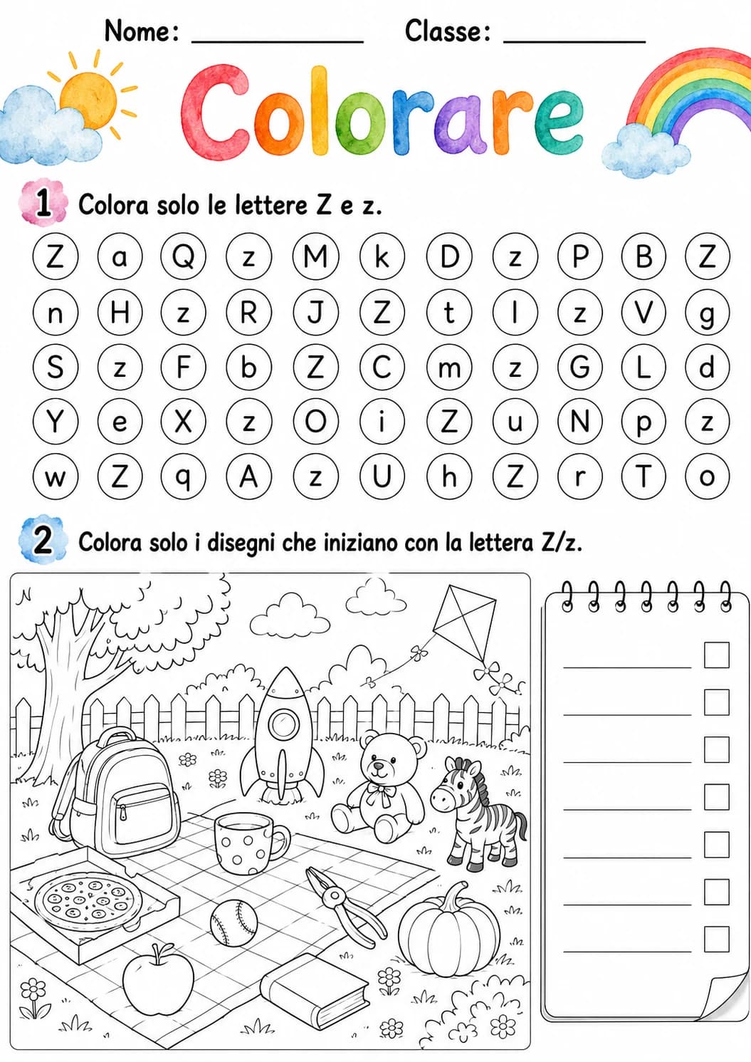 Italian Letter Z Phonics Worksheets Pack page 9 printable worksheet preview