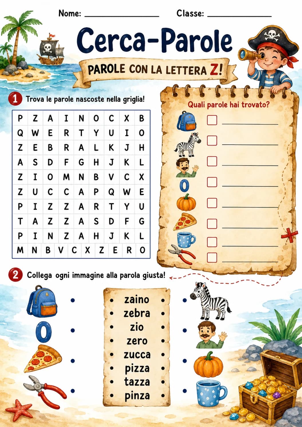 Italian Letter Z Phonics Worksheets Pack page 10 printable worksheet preview