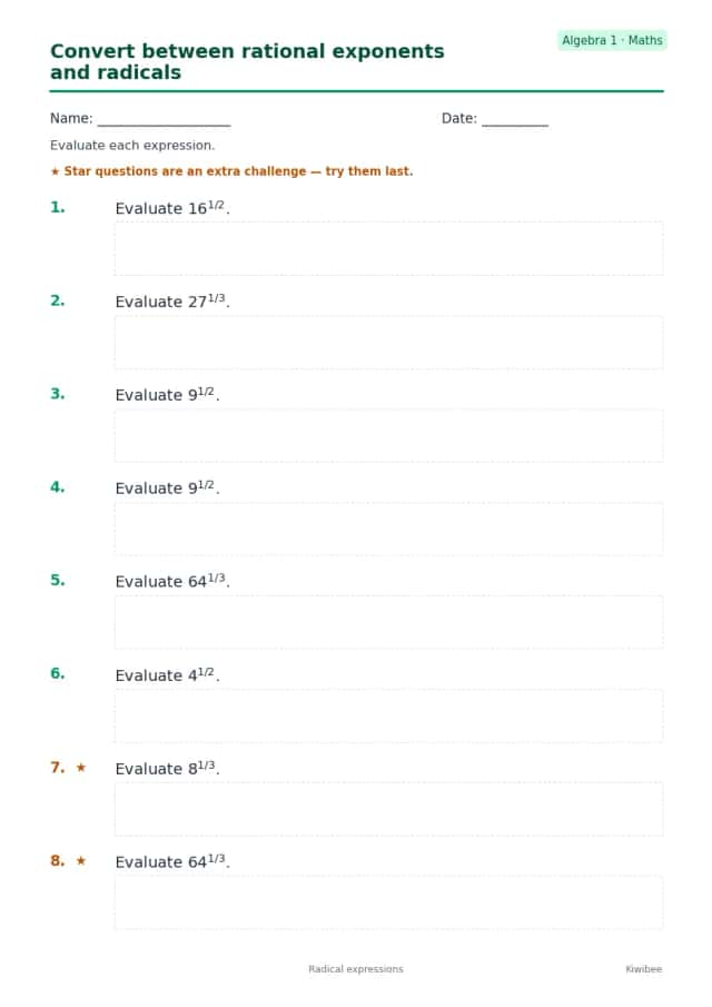 Convert between rational exponents and radicals