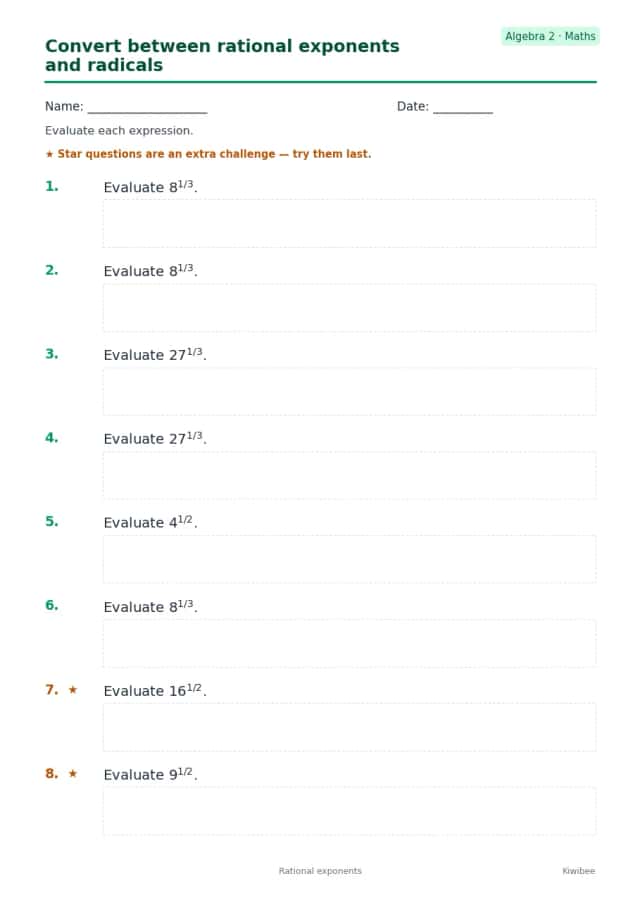 Convert between rational exponents and radicals