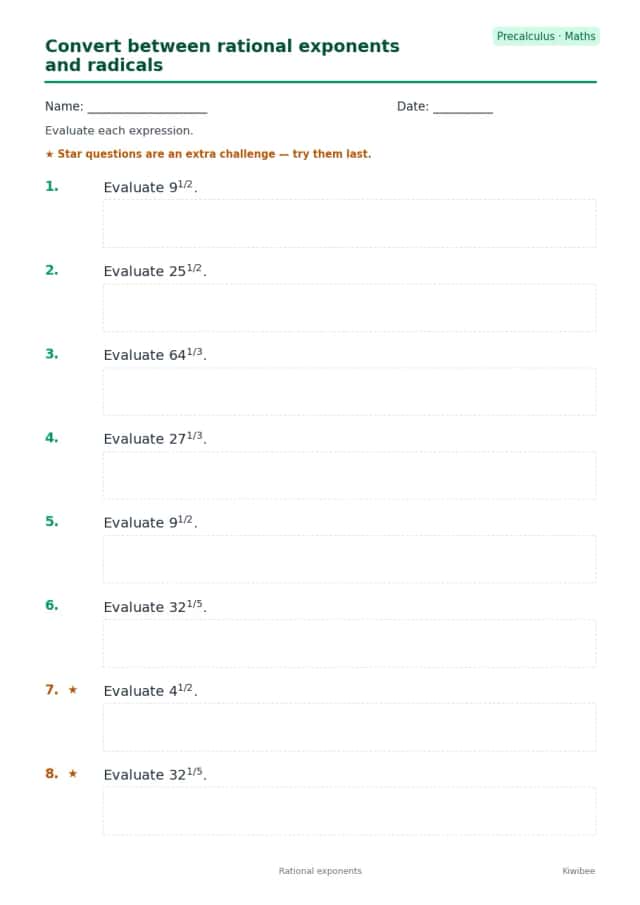 Convert between rational exponents and radicals