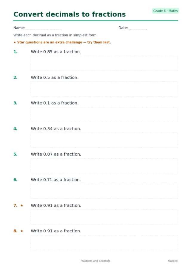 Convert decimals to fractions