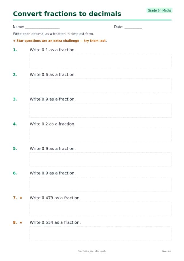 Convert fractions to decimals