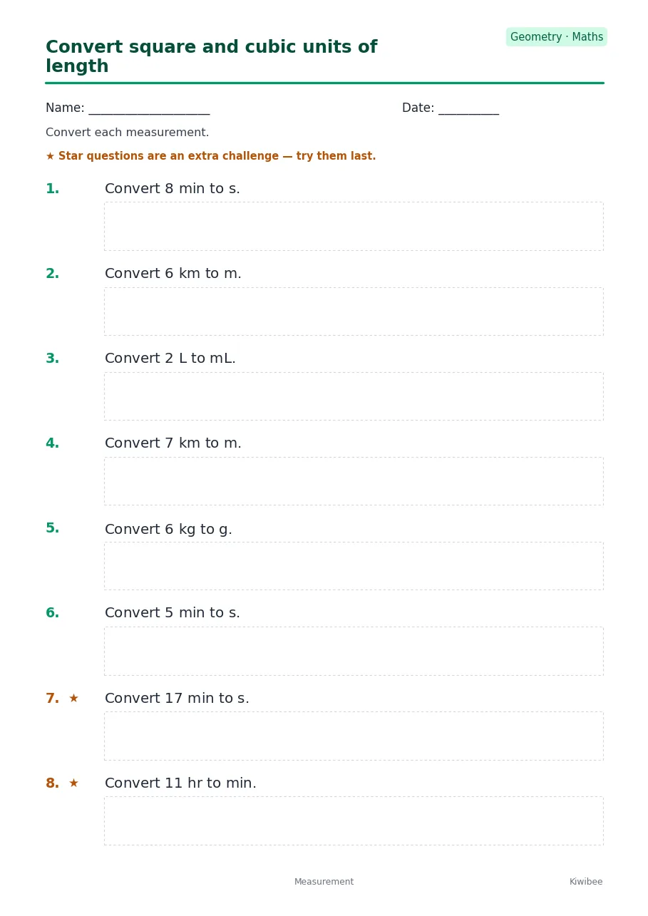Convert square and cubic units of length