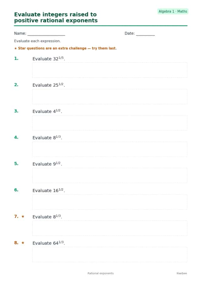 Evaluate integers raised to positive rational exponents