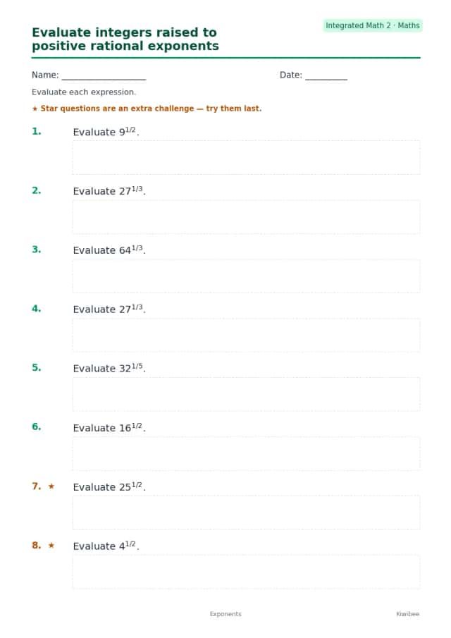 Evaluate integers raised to positive rational exponents