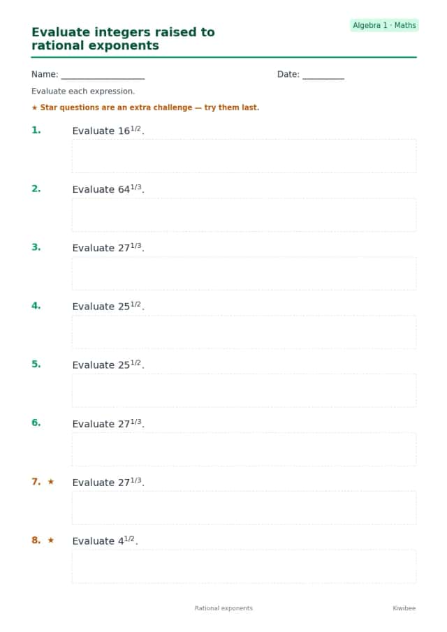 Evaluate integers raised to rational exponents