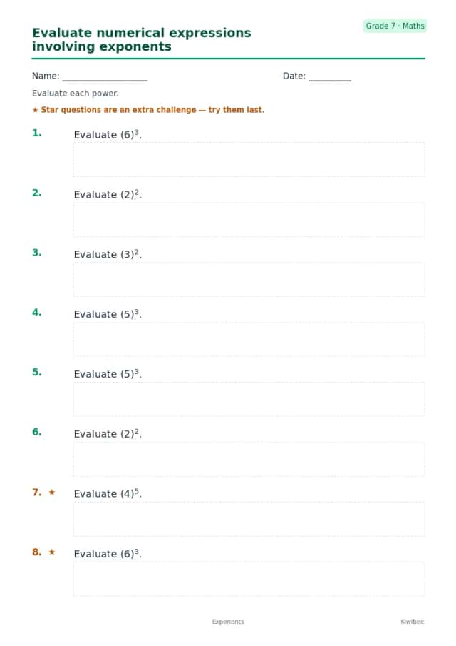 Evaluate numerical expressions involving exponents