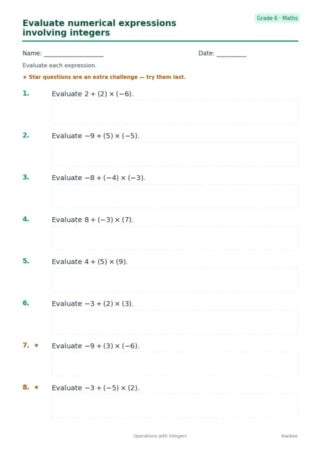 Evaluate numerical expressions involving integers