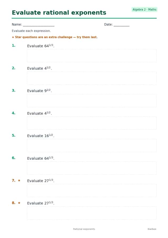 Evaluate rational exponents