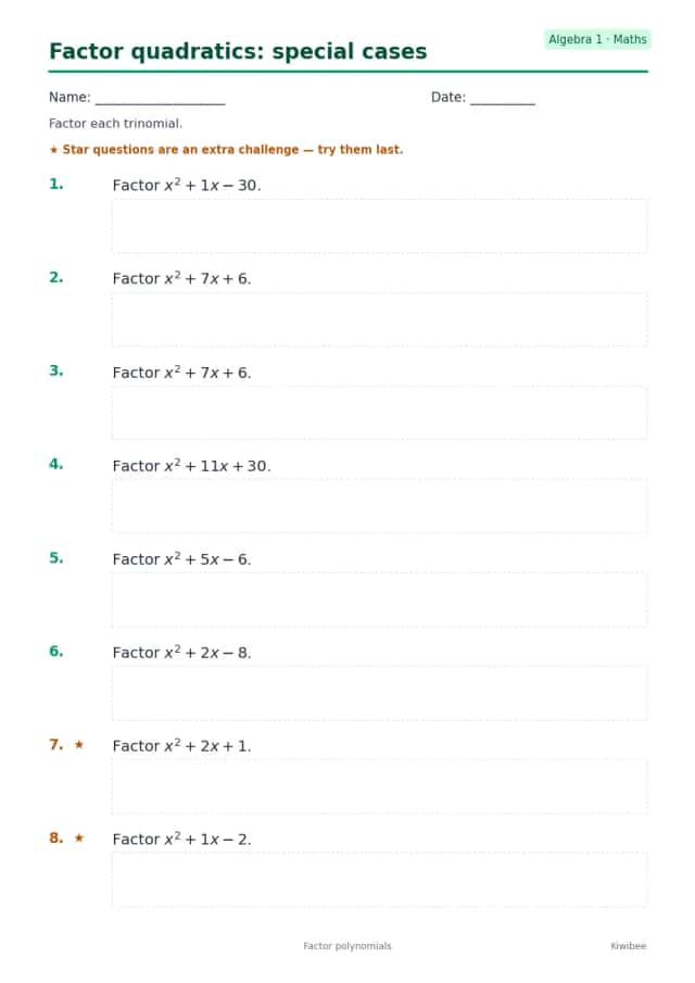 Factor quadratics: special cases