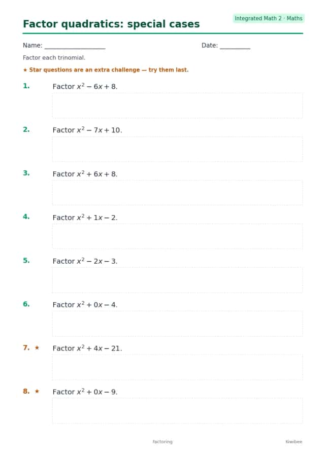 Factor quadratics: special cases
