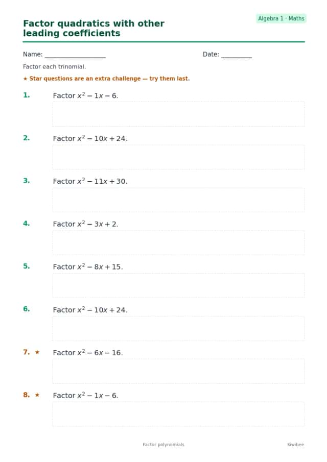 Factor quadratics with other leading coefficients