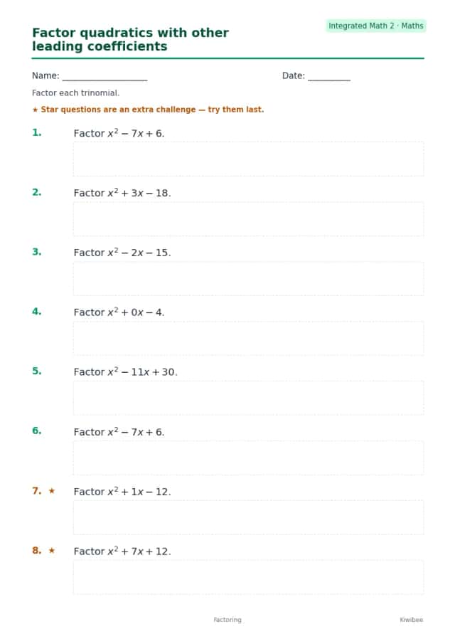 Factor quadratics with other leading coefficients