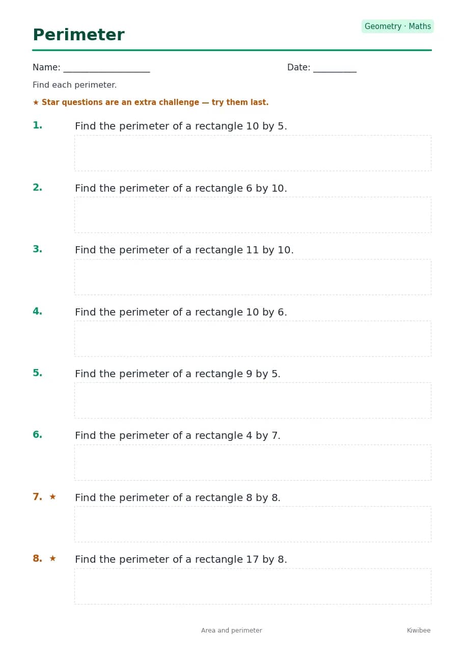 Perimeter worksheet — Geometry