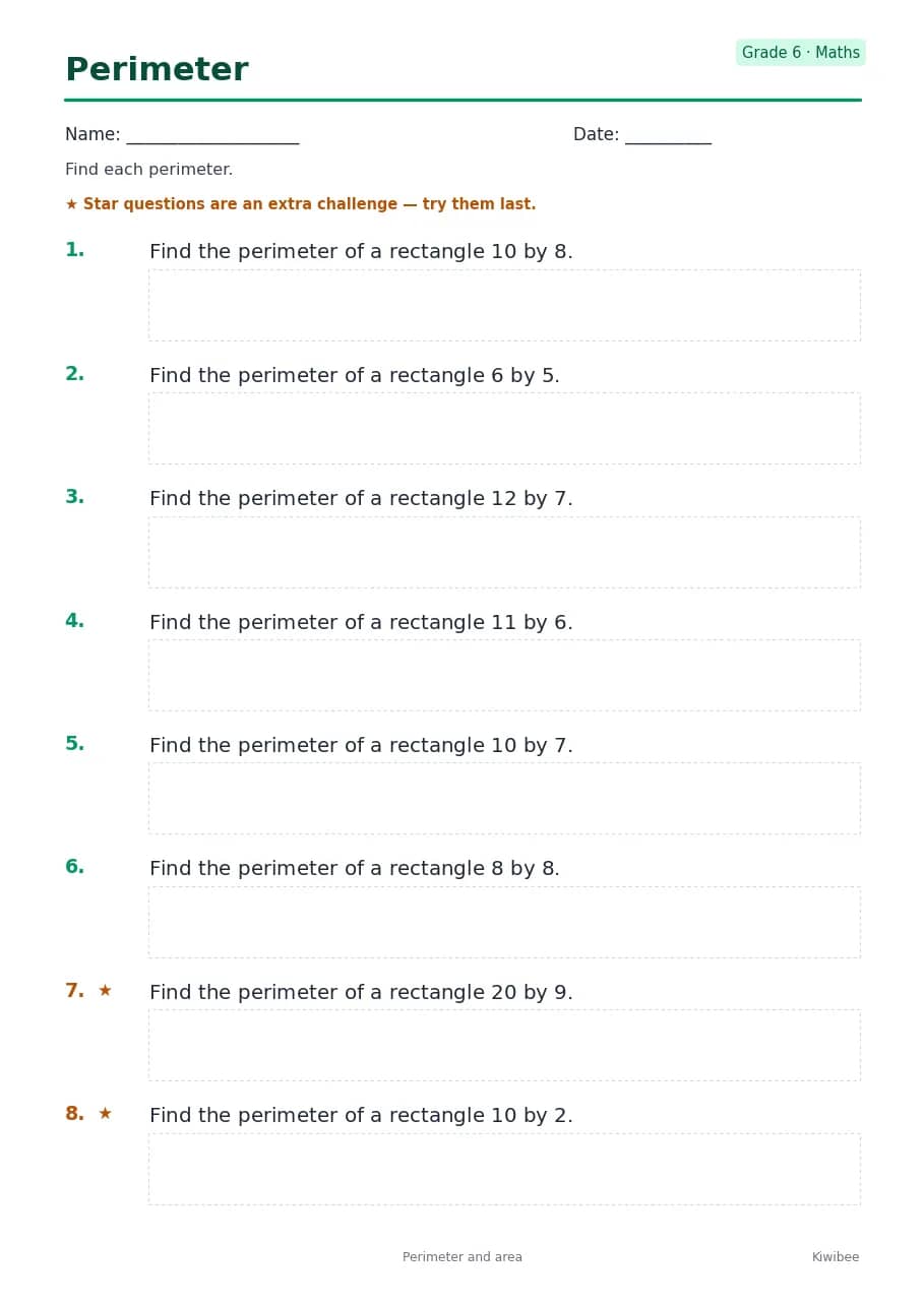 Perimeter worksheet — Grade 6