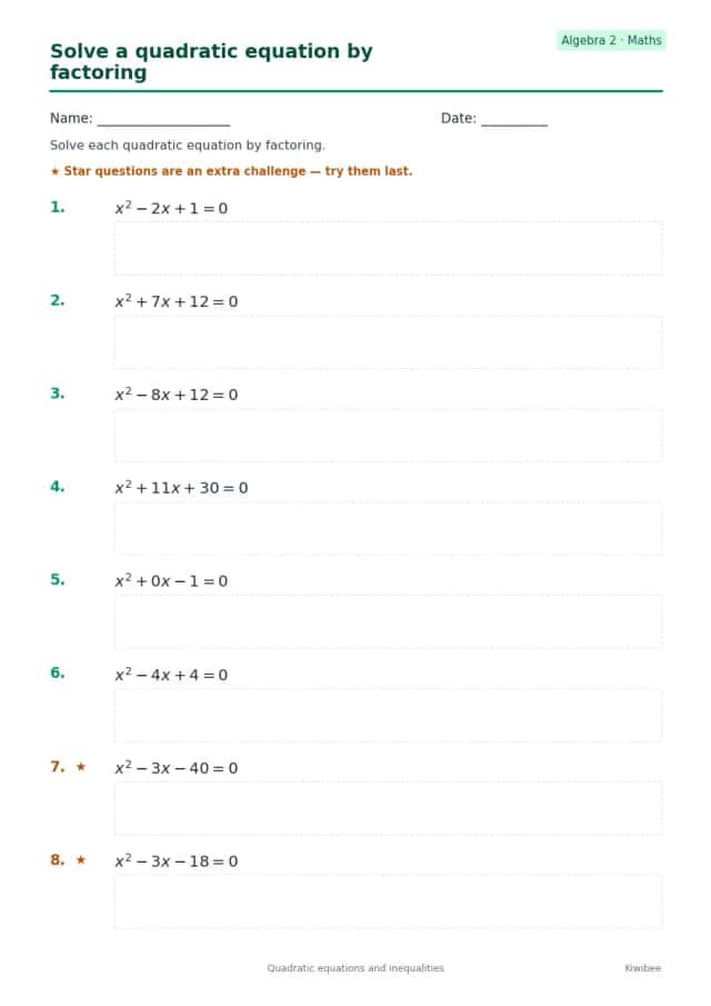 Solve a quadratic equation by factoring