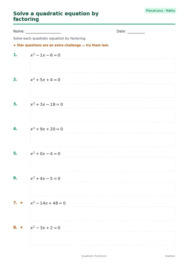 Solve a quadratic equation by factoring