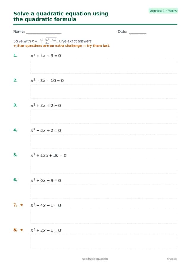 Solve a quadratic equation using the quadratic formula