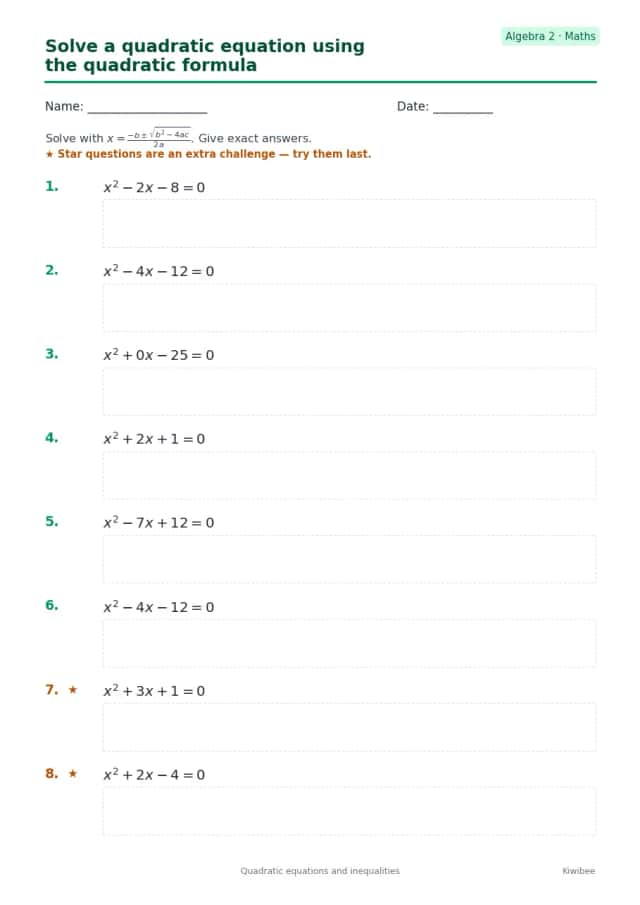 Solve a quadratic equation using the quadratic formula