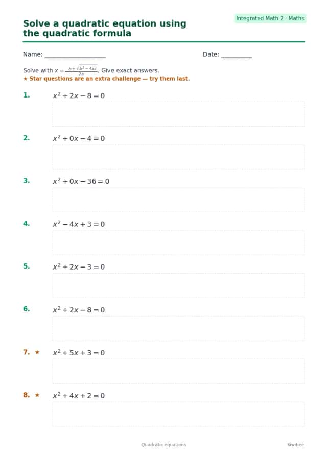 Solve a quadratic equation using the quadratic formula