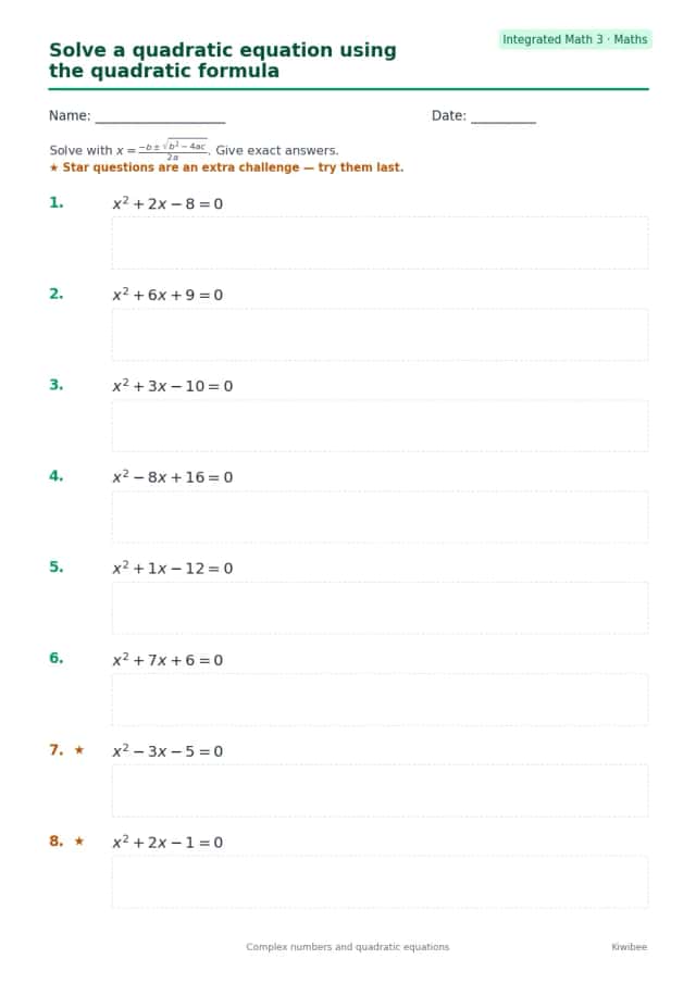 Solve a quadratic equation using the quadratic formula