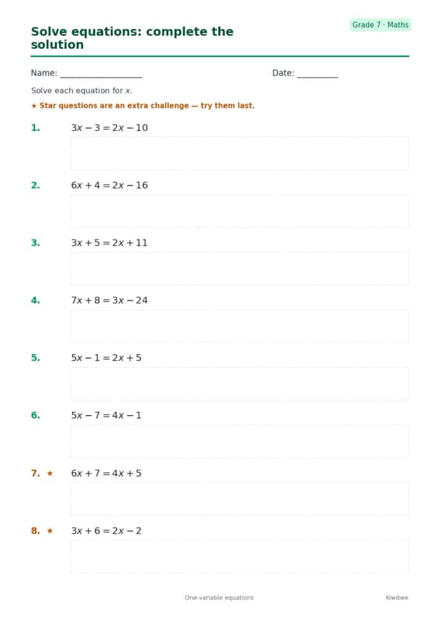 Solve equations: complete the solution