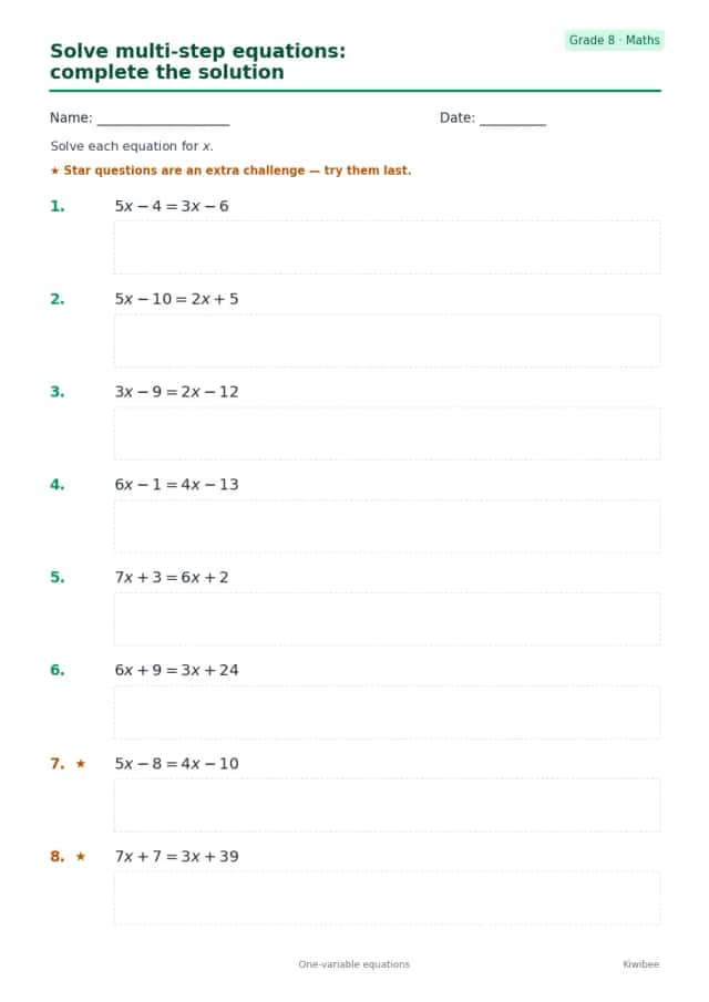 Solve multi-step equations: complete the solution