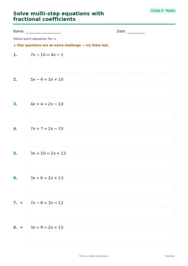 Solve multi-step equations with fractional coefficients