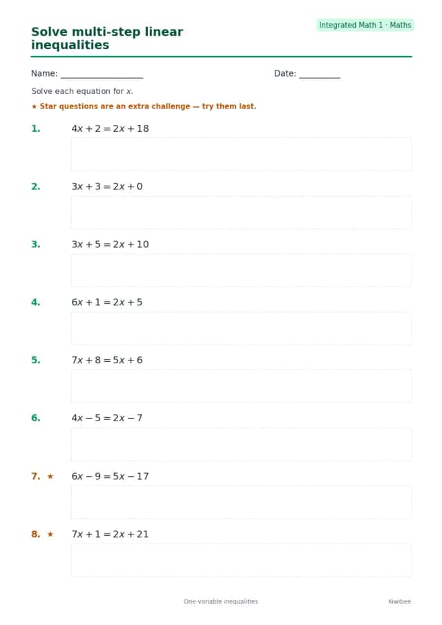 Solve multi-step linear inequalities