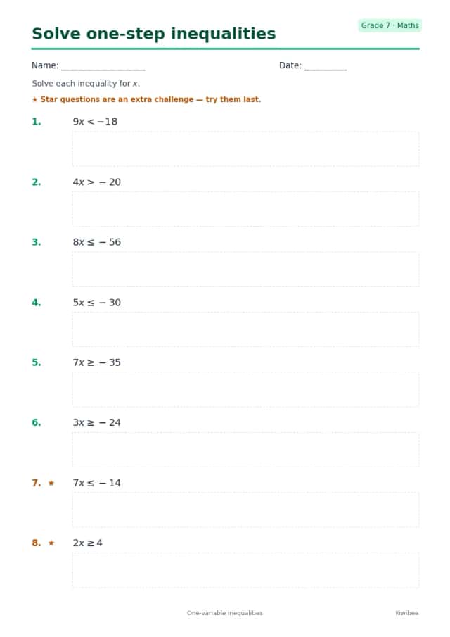 Solve one-step inequalities
