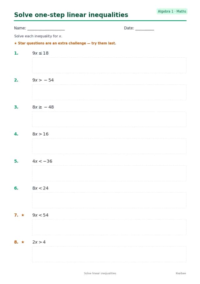 Solve one-step linear inequalities