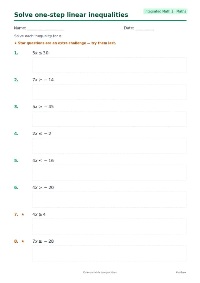 Solve one-step linear inequalities