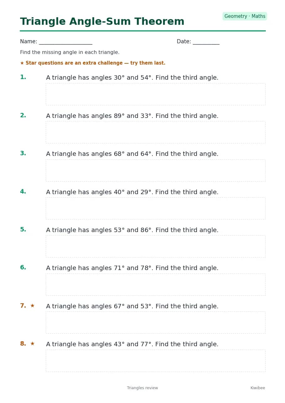 Triangle Angle-Sum Theorem worksheet — Geometry