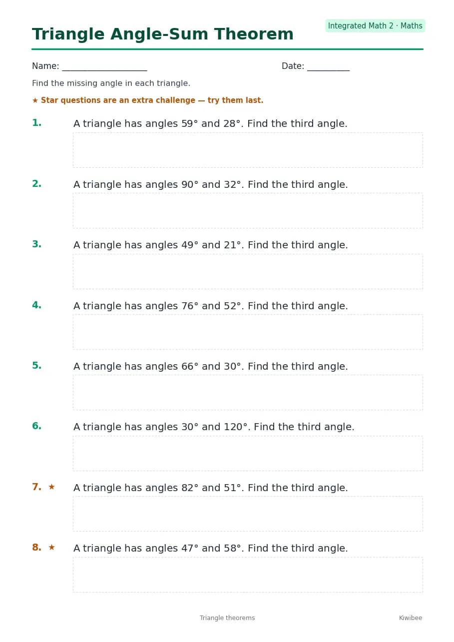 Triangle Angle-Sum Theorem worksheet — Integrated Math 2
