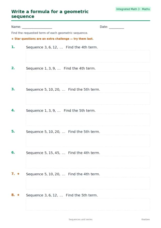 Write a formula for a geometric sequence