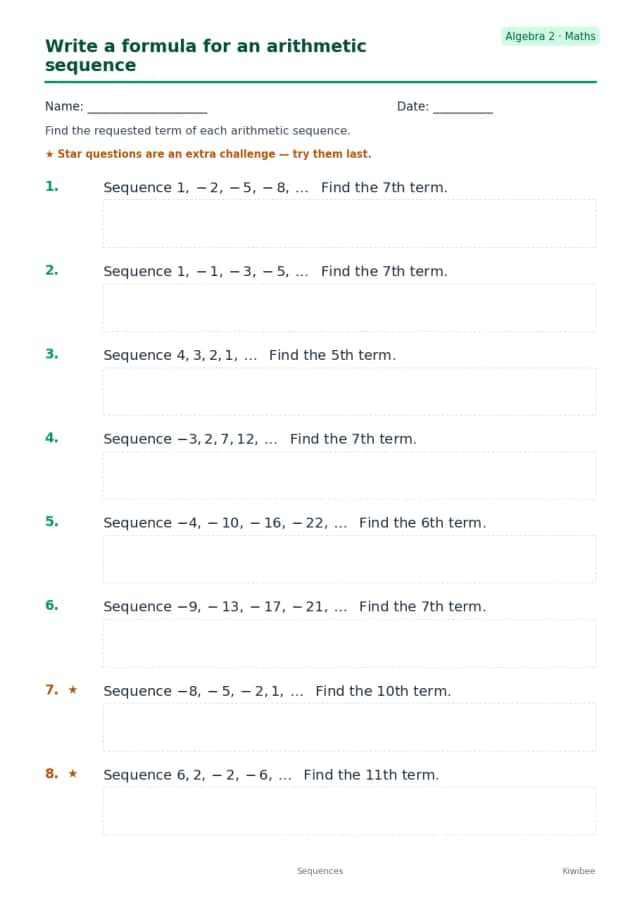 Write a formula for an arithmetic sequence