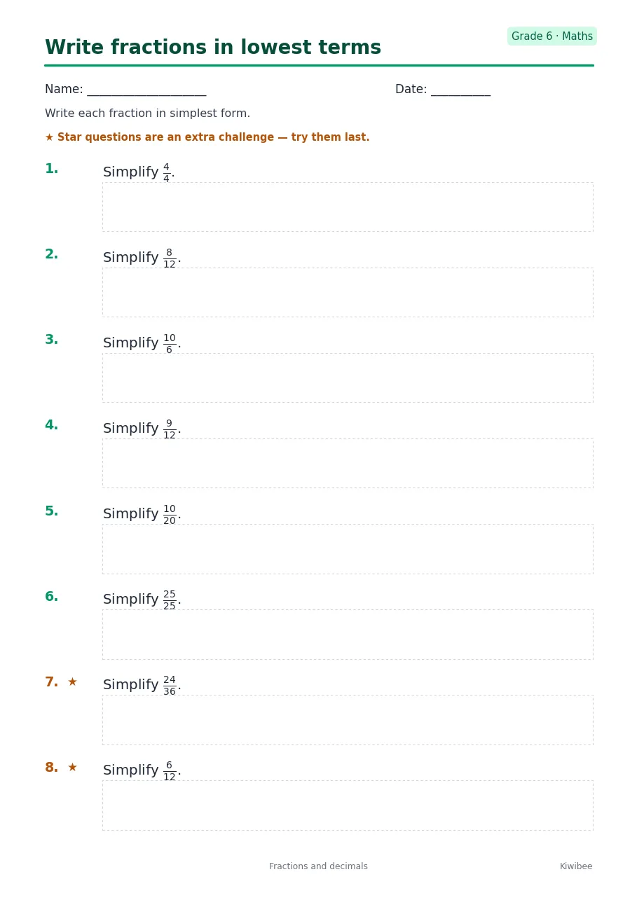 Write fractions in lowest terms