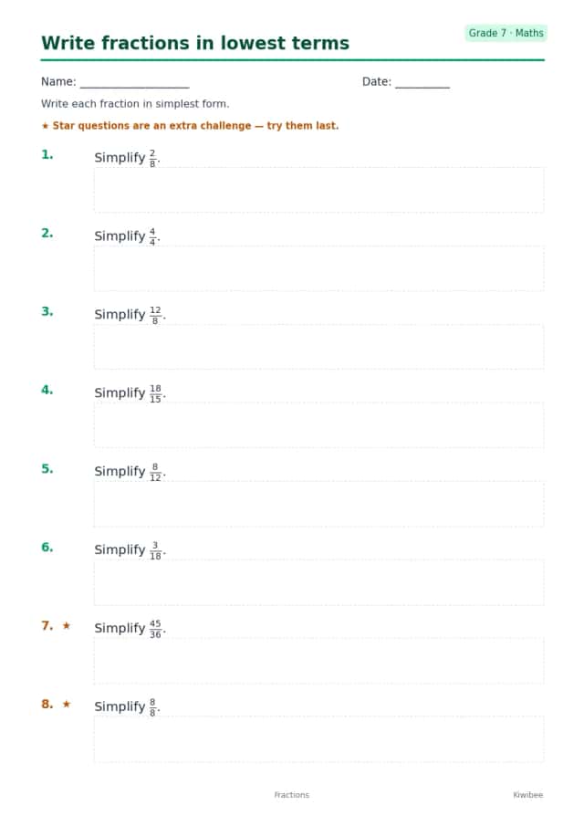 Write fractions in lowest terms