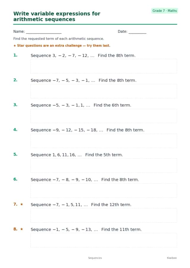 Write variable expressions for arithmetic sequences