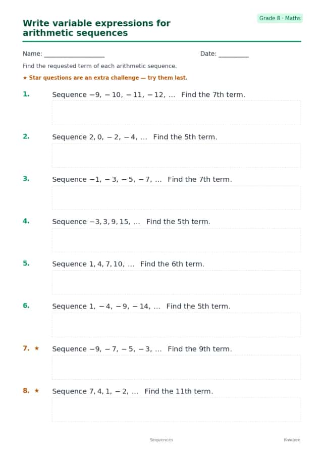 Write variable expressions for arithmetic sequences