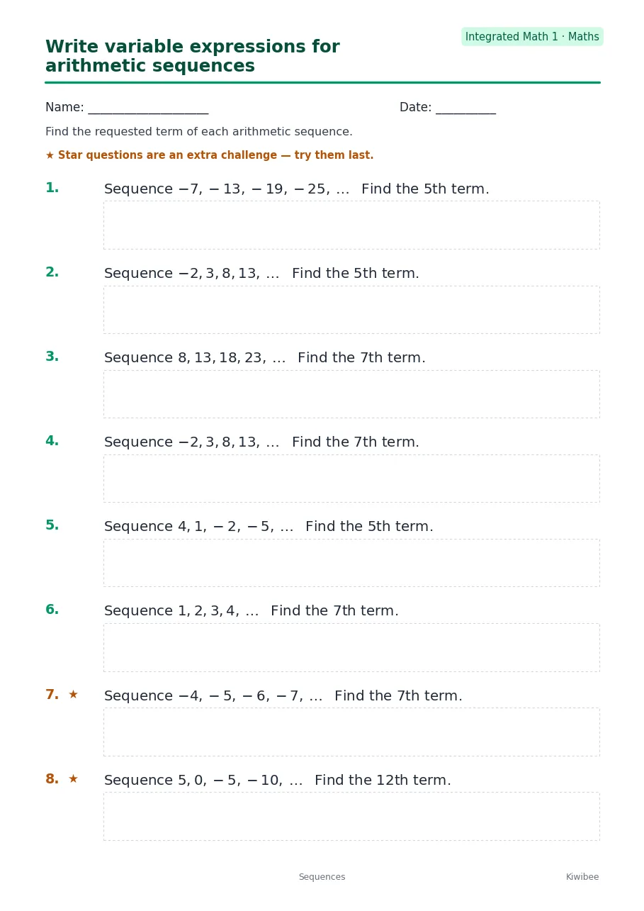 Write variable expressions for arithmetic sequences